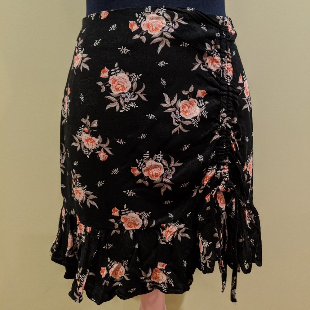 Black Rose Print Skirt